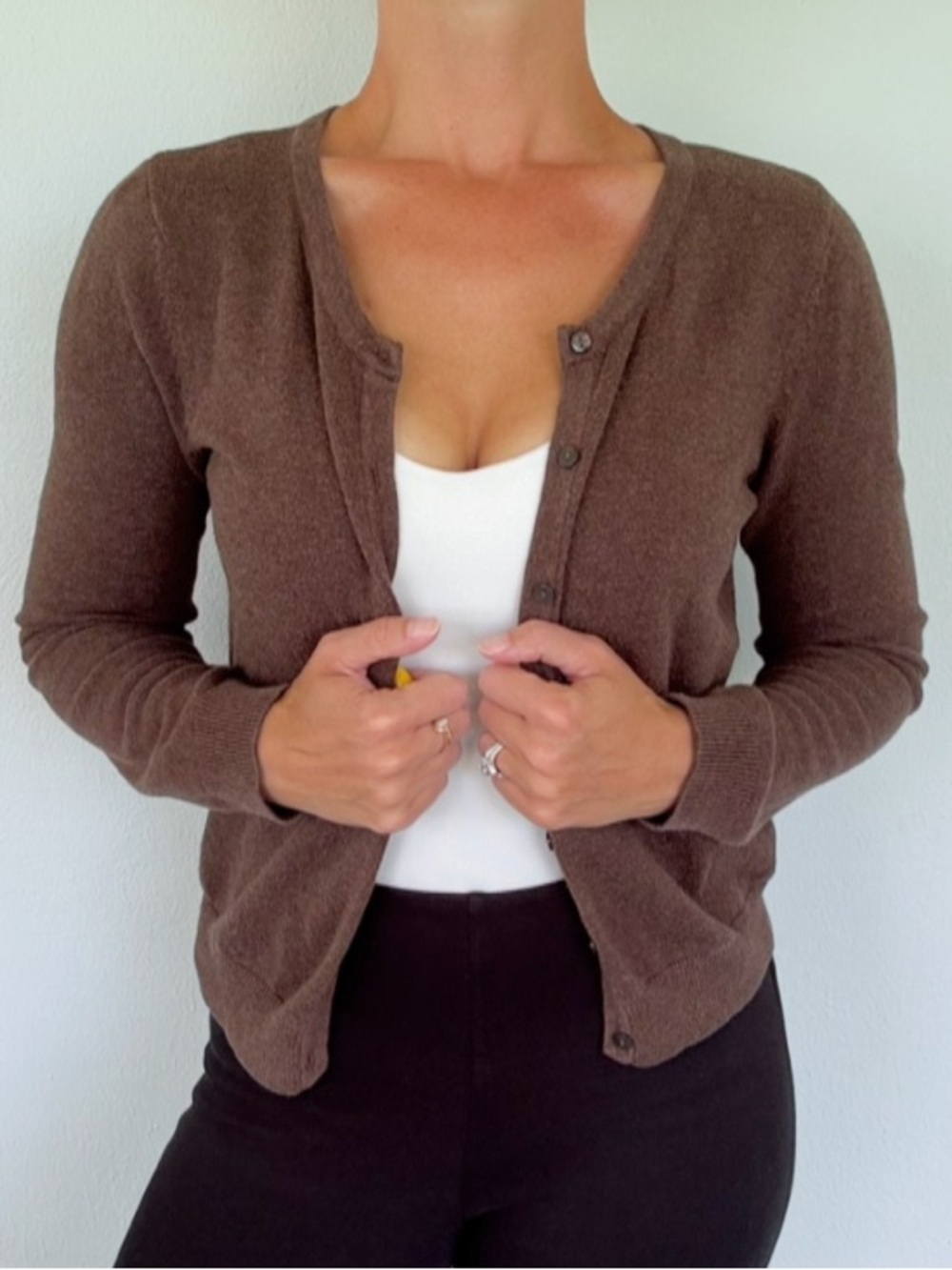 H&M Basic dark brown 100% cotton button up cardigan sweater size small